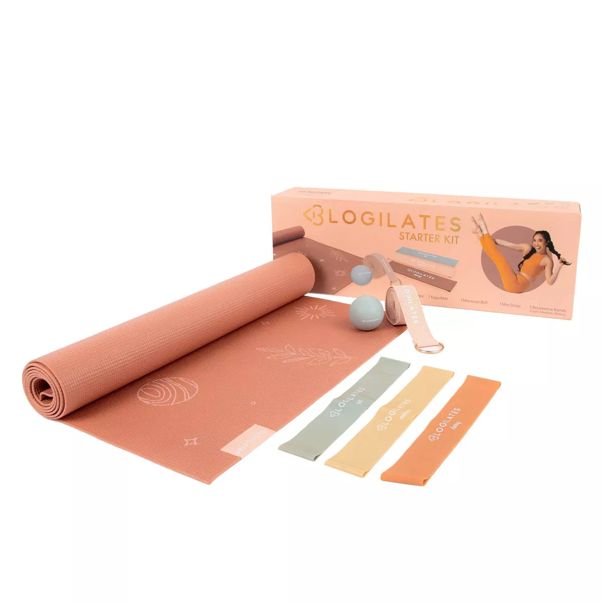 Blogilates Starter Fit Kit: Yoga Mat, Strap & Exercise Band for Core Muscles